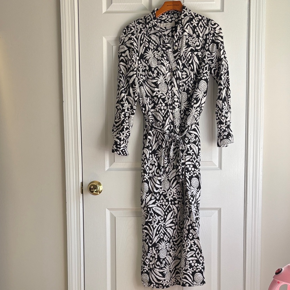 Black & White Floral Shirt Dress - Loft